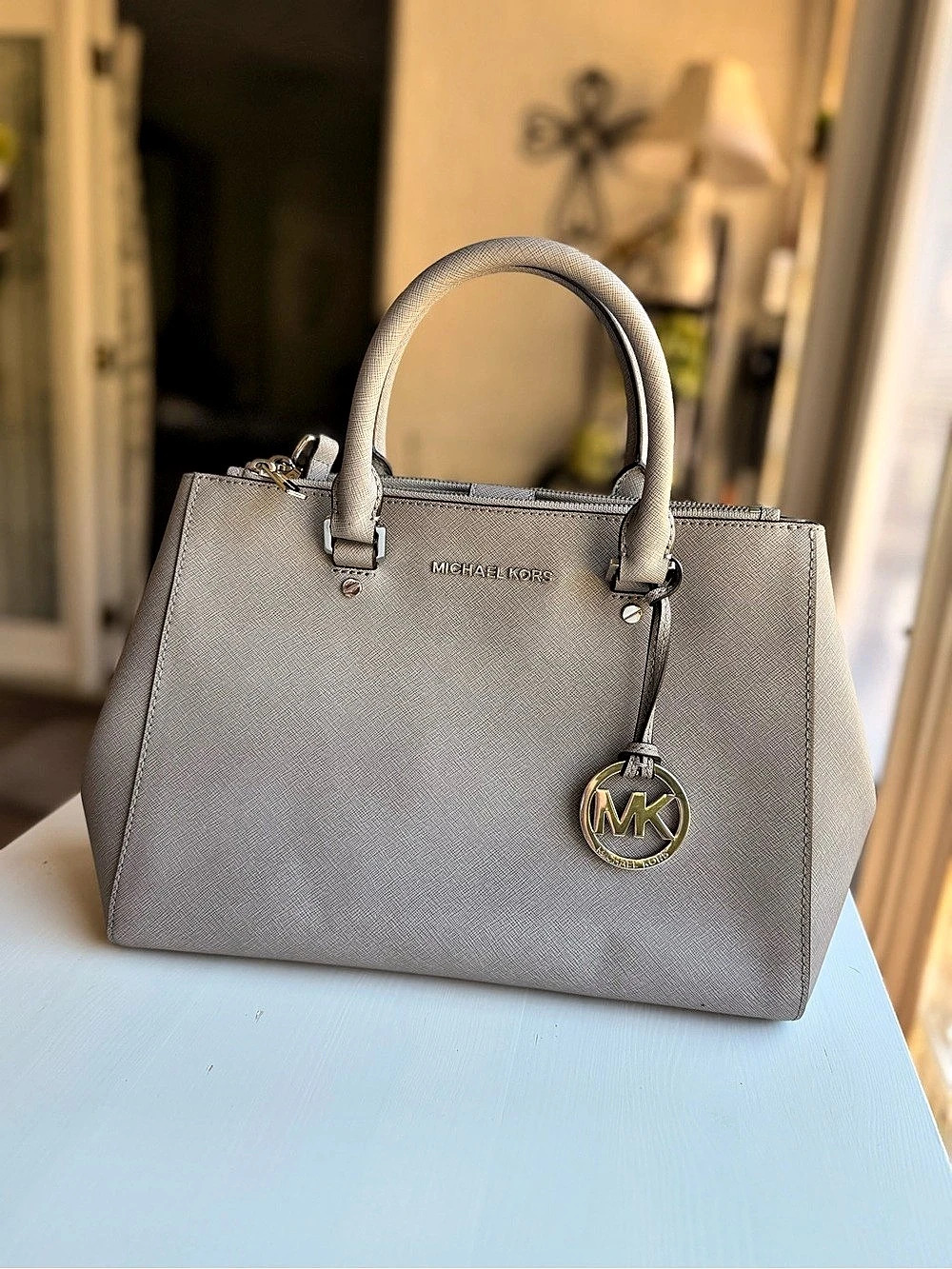Michael Kors Jet Set Travel Saffiano Leather Tote Gray